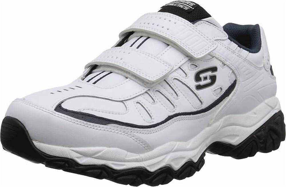 NEW SKECHERS men's afterburn memory fit-final cut sneaker in white/navy